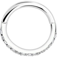 14k Solid White Gold Hinged Segment Ring Forward Facing CZ 18G 5/16