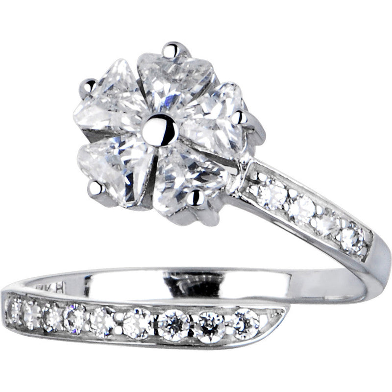 Solid 14k White Gold Cubic Zirconia Floral Flower Toe Ring