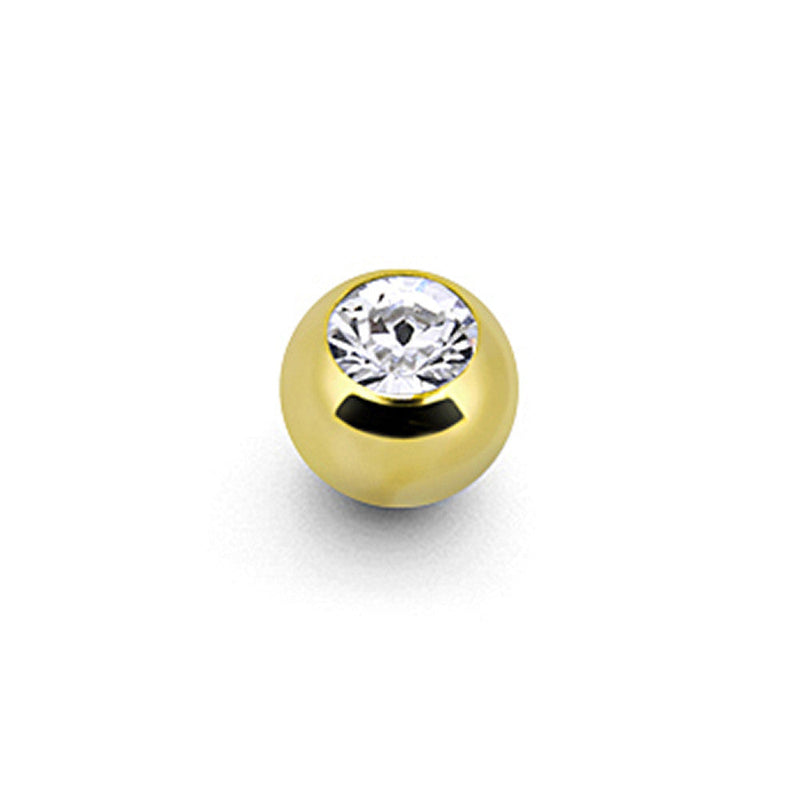 Solid 14K Yellow Gold CZ Replacement Ball 3mm - 16G