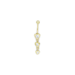 16G Solid 14k Yellow Gold Zirconia Heart Drop Belly Ring