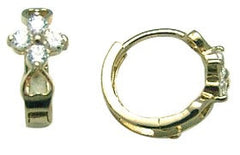 14k Yellow Gold CZ Flower Huggy Earrings