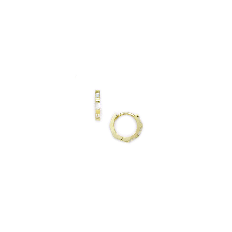 14k Yellow Gold CZ Baguette Huggy Earrings
