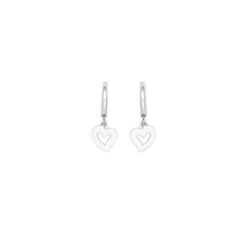 14k White Gold Hollow Heart Huggy Earrings