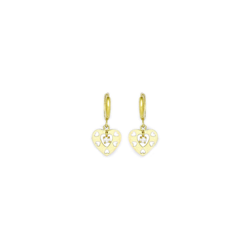 14k Yellow Gold CZ Cutout Heart Huggy Earrings