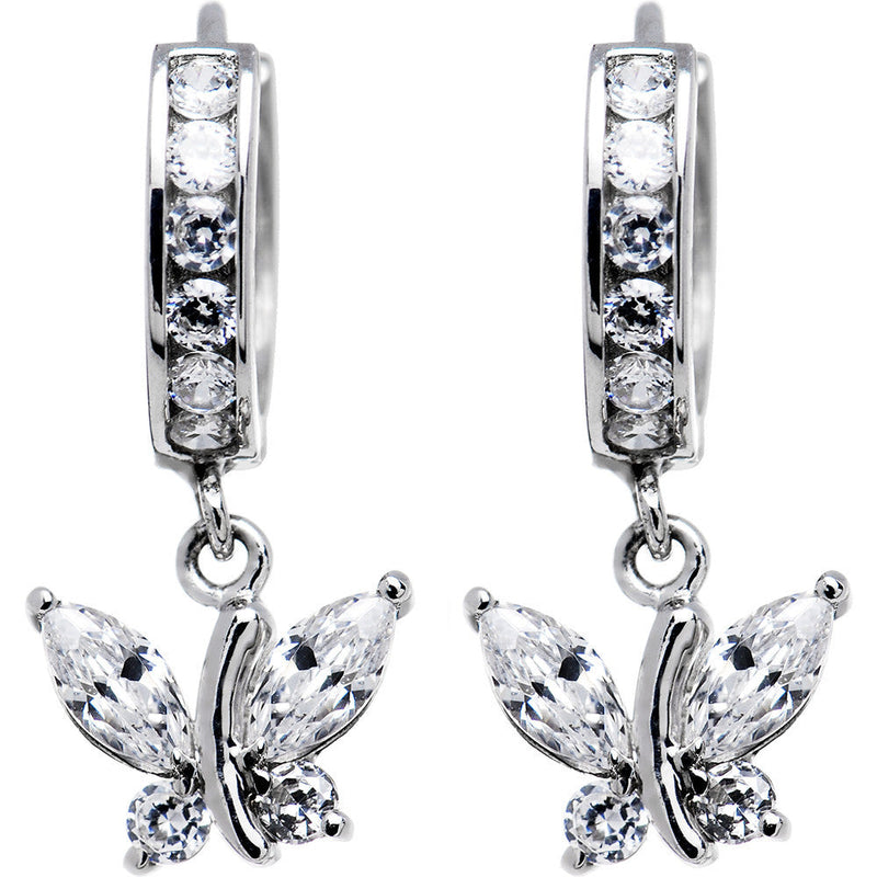 Sterling Silver CZ Butterfly Huggy Earrings