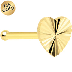 Solid 14K Yellow Gold Flat Textured Heart Nose Bone