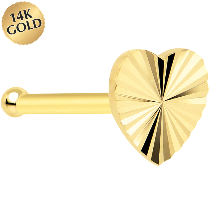 Solid 14K Yellow Gold Flat Textured Heart Nose Bone