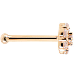 Solid 14K Yellow Gold Clear CZ Flower Nose Bone