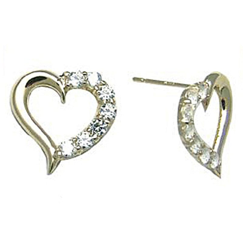 14k Yellow Gold CZ Hollow Heart Stud Earrings 12mm