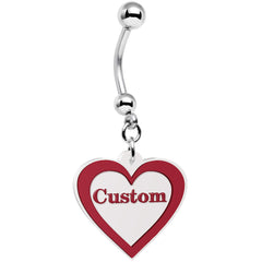 Custom Red White Valentines Day Heart Personalized Dangle Belly Ring