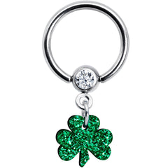 Green Glitter Shamrock Captive Ring