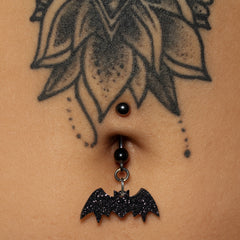 Glittery Black Bat Dangle Belly Ring