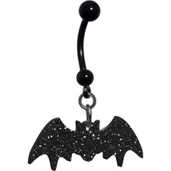 Glittery Black Bat Dangle Belly Ring