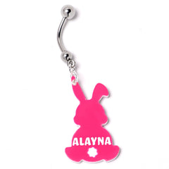Custom Pink Bunny Rabbit Personalized Dangle Belly Ring
