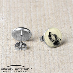 Glow in the Dark Howling Wolf Stud Earrings