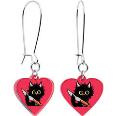 Heart Staby Cat Dangle Earrings by Onyx O
