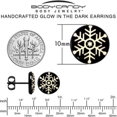 Black Anodized Glow in the Dark Holiday Snowflake Stud Earrings by Onyx O