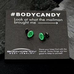 Black Anodized Steel Heart Spider Web Glow in the Dark Stud Earrings by Onyx O