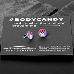 Polka Dot Mushroom Hat Cat Stud Earrings by Onyx O