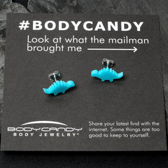 Blue Acrylic Stegosaurus Dinosaur Stud Earrings