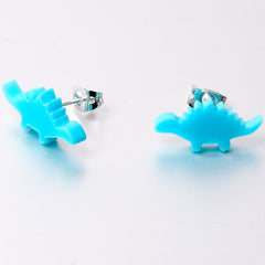 Blue Acrylic Stegosaurus Dinosaur Stud Earrings