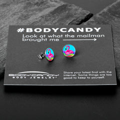 Rainbow Sea Floating Flamingo Stud Earrings by Onyx O