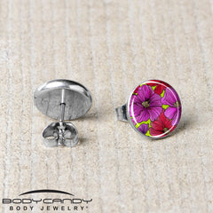 Blossom Creation Tropical Floral Flowers Stud Earrings by Onyx O