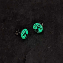 Stainless Steel Tree of Life Glow in the Dark Stud Earrings by Onyx O