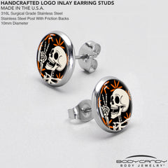 Peace Sign Skeleton Stud Earrings by Onyx O