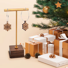 Natural Wood Snowflake Hoop Earrings