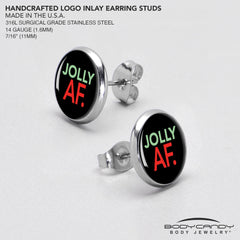 Jolly AF Festive Holiday Christmas Stud Earrings by Onyx O