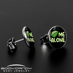 Black Green Leaf Me Alone Stud Earrings by Onyx O