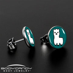 White Llama Stud Earrings by Onyx O