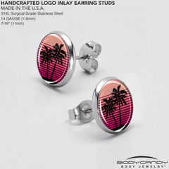 Palm Tree Retro Sunset Stud Earrings by Onyx O
