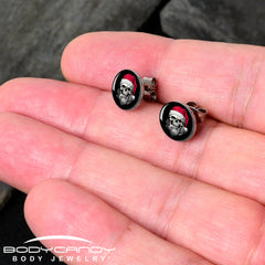 Holiday Skeleton Santa Claus Stud Earrings by Onyx O