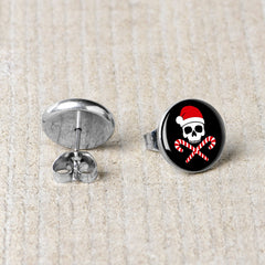 Santa Pirate Candy Cane Skull Stud Earrings by Onyx O