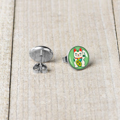 Waving Cat Stud Earrings by Onyx O
