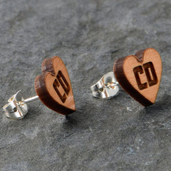 Custom No 2 Earrings Wood Initial Heart Personalized Stud Earrings