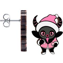 Handmade Wooden Krampus Cutie Holiday Christmas Stud Earrings by Onyx O