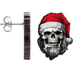 Handmade Wooden Skeleton Claus Holiday Christmas Stud Earrings by Onyx O