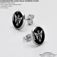 Black White Winged Cross Stud Earrings by Onyx O