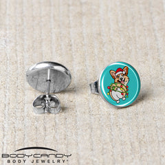Christmas Holiday Lights Corgi Dog Stud Earrings by Onyx O