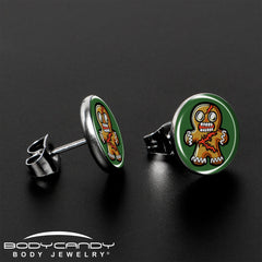 Christmas Holiday Zombie Gingergread Man Stud Earrings by Onyx O