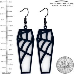 Black Spider Web Coffin Glow in the Dark Dangle Earrings by Onyx O