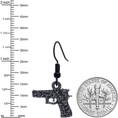 Black Glitter Gun Fishhook Dangle Earrings