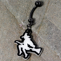 Glow in the Dark Halloween Flying Witch on Broom Dangle Belly Ring