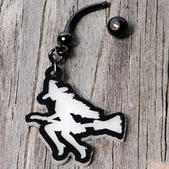 Glow in the Dark Halloween Flying Witch on Broom Dangle Belly Ring