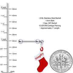 Handmade 3/8 Naughty Christmas Stocking Dangle Cartilage Earring