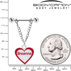 Custom Red White Heart Chain Personalized Name Dangle Nipple Ring Set