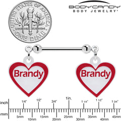 Custom Red White Heart Double Personalized Name Dangle Nipple Ring Set